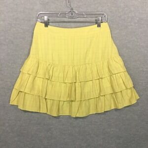 Loveriche L Short Ruffled Chartreuse‎ Skirt Tiered Yellow Green Lined Flat Front